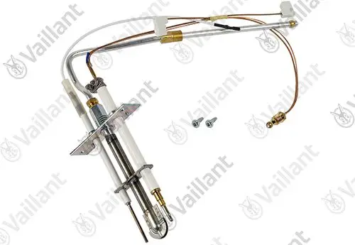 Vaillant Zündbrenner mit mehreren Leitungen und Befestigungselementen. Komponenten zur Zündung und Steuerung in Heizgeräten.
